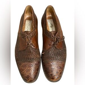 Mezlan Salinas Genuine Crocodile Brown Woven Leather Shoes Cap Toe Sz:10